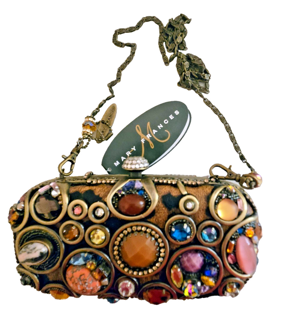 Vintage Mary Francis embellished leopard-print jeweled evening bag clutch NWT